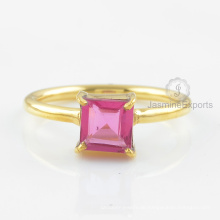 925 Silber Ring, rosa Turmalin Quarz Edelstein Ring, 18k Gold Ring Schmuck